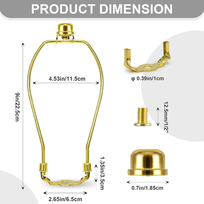 OMOBANU 9 Inch Antique Gold Lamp Shade Harp Holder - Detachable Lamp Shade Holder Replacement with Standard Harp Saddle & Lamps Finials, Metal Decorative Accessories and Parts Repair - Image 1
